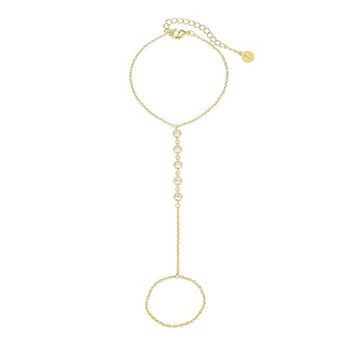 Faire de la Mode Hand Chain Bracelet, 14k Gold Plated Gold Hand Chain With CZ Accents, Adjustable Women’s Link Bracelets Style Jewelry For Dainty Small Wrist Fit | Amazon (US)