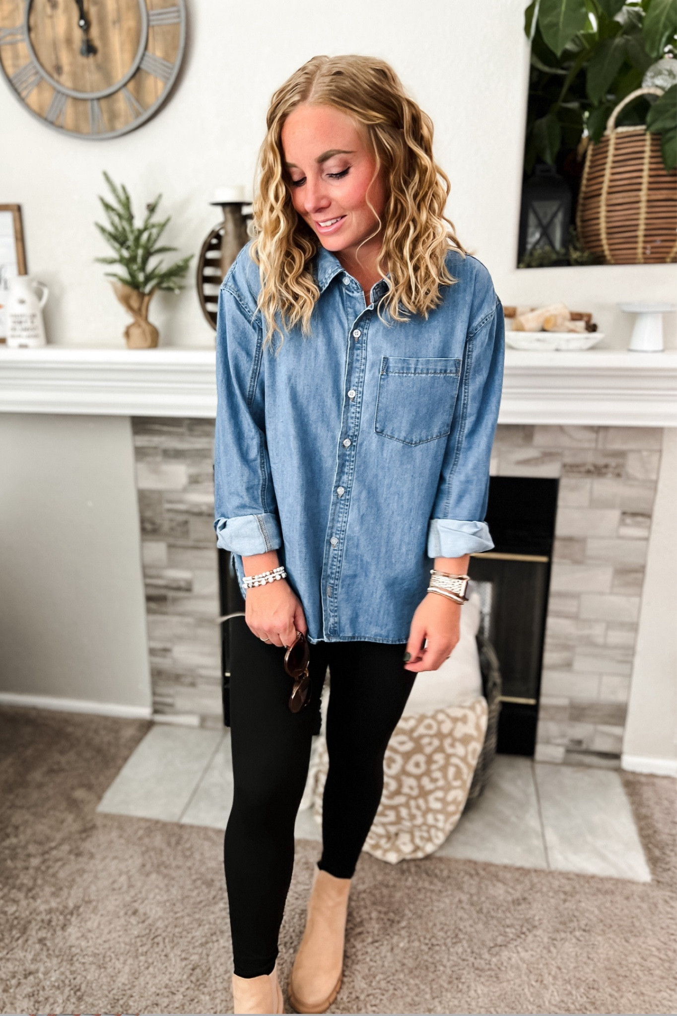 Button down denim shirt paired with leggings and nude Chelsea boots. Everything fits TTS



//Fall outfits 2024, fall fashion finds,petite fashion, casual mom outfit ideas, fall outfit amazon, amazon outfit ideas, casual outfit ideas, outfit inspo, casual fashion, amazon fall fashion,  casual outfit fall, cute casual outfit, outfit ideas fall, amazon shoes, amazon bag, purse, size 4-6, casual fall outfits, casual outfit ideas everyday, fall tops, fall shoes, fall bags #ltkfindsunder100 #ltksalealert #ltkseasonal 

#LTKStyleTip #LTKShoeCrush #LTKFindsUnder50