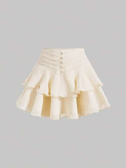 SHEIN MOD Button Front Ruffle Hem Skirt | SHEIN