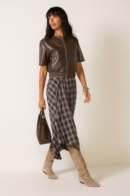 EVEREVE Women's Ainsley Plaid Asymetrical Skirt, Size Small, Brown | Evereve