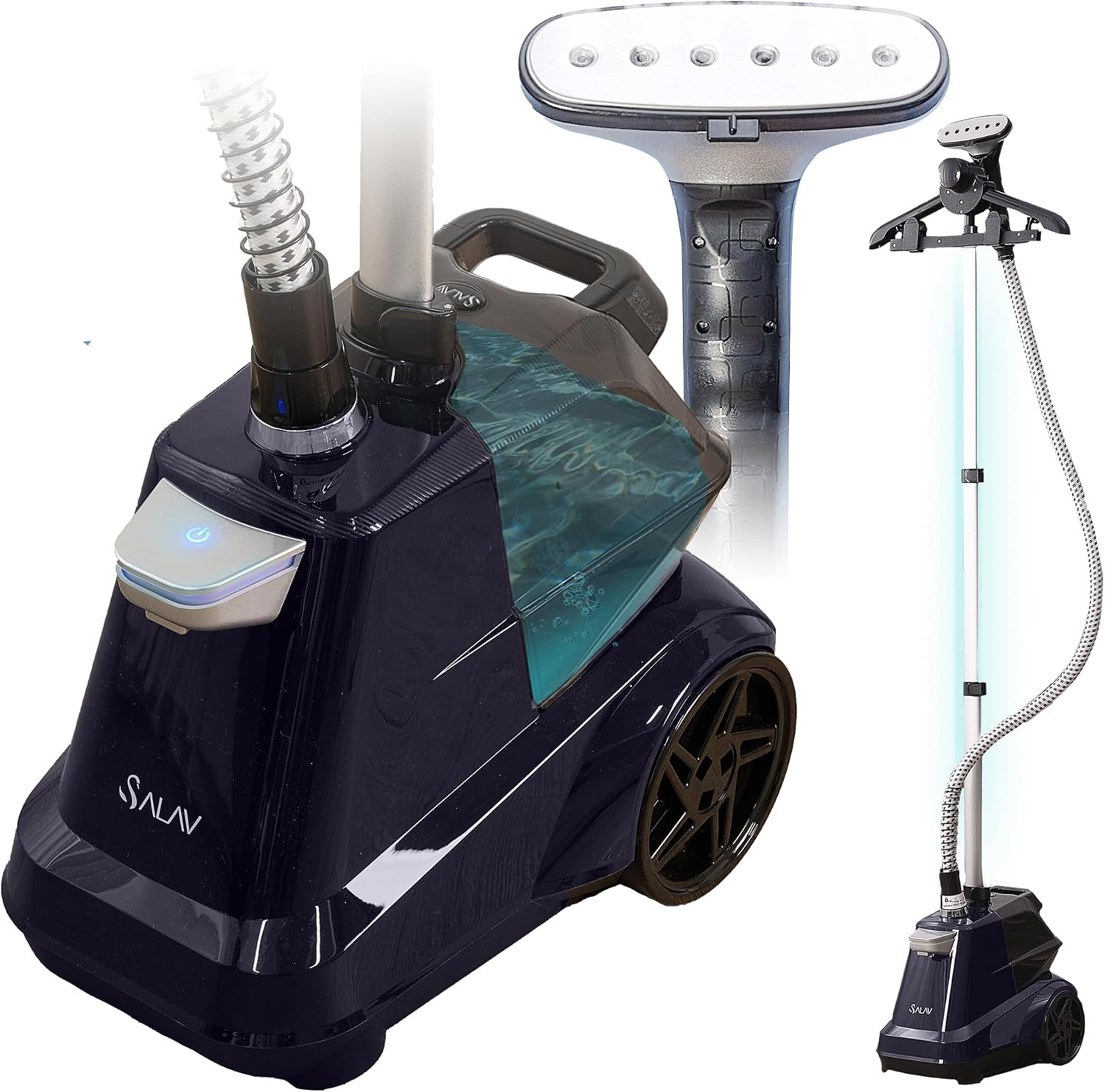 SALAV Heavy Duty Commercial Full-Size Garment Steamer with Foot Pedals and Extra Large 3L (101.5 oz) Water Tank, 1800 watts of Poweful Steam (Navy) | Amazon (US)
