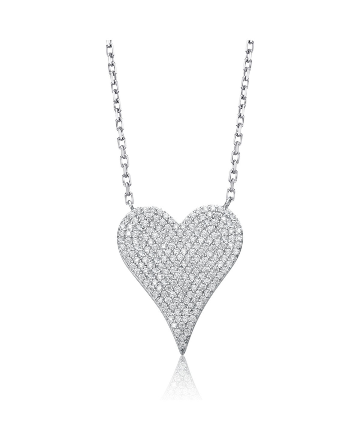 Sterling Silver with Pave Cubic Zirconia Heart Layering Necklace - Silver | Macy's