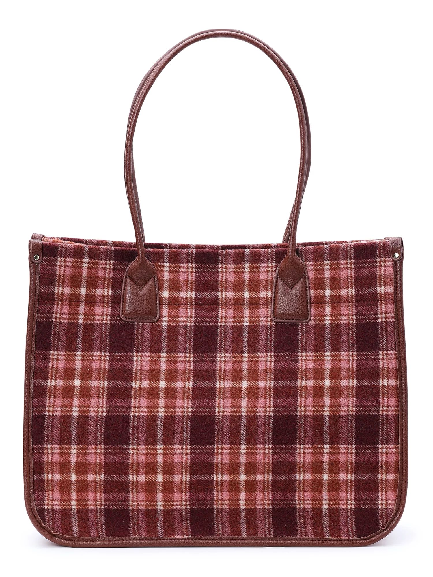 Time and Tru Women's Plaid Tote Bag, Rich Red | Walmart (US)