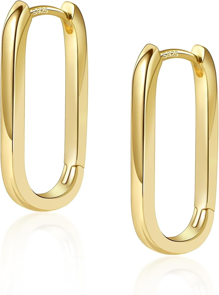 925 Sterling Silver Hoop Earrings for Women Trendy Small Square Hypoallergenic 14K Gold Plated Ho... | Amazon (US)