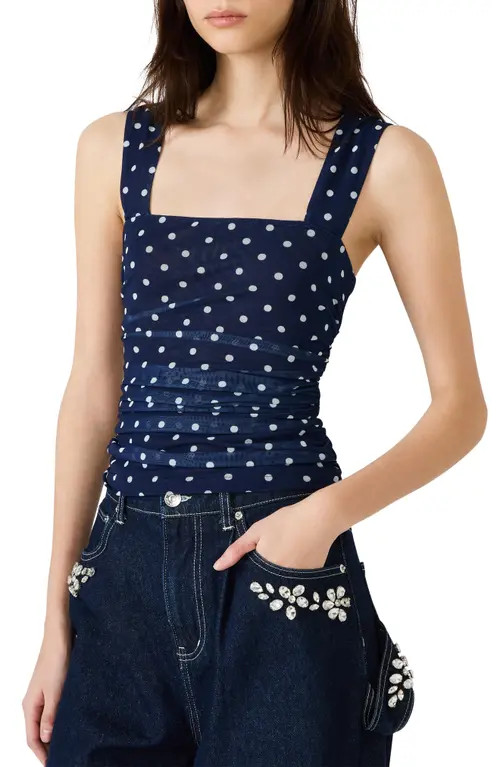 Steve Madden Rorry Polka Dot Mesh Top in Sailor Blue at Nordstrom, Size Small | Nordstrom