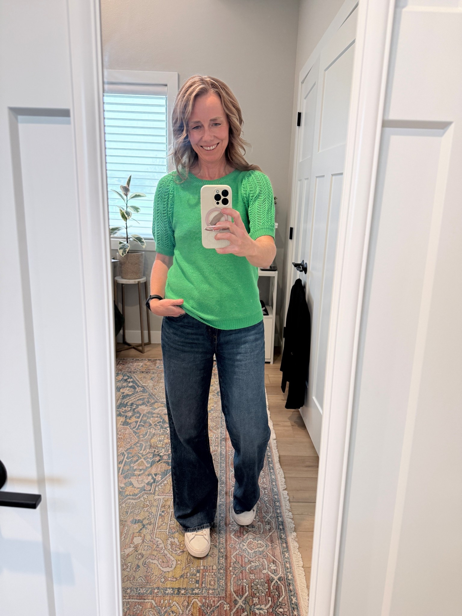 I liked these Loft Curvy wide leg high rise jeans so much I got them in a second color - Vintage dark wash 

I’d say these run slightly big so if between sizes choose the smaller one!  

Currently on sale!  Run to add these to your closet.

Top is a year or two old from Leela and lavender but my shoes are kiziks and they’re so great to slip on!  

#LTKSaleAlert #LTKOver40 #LTKFindsUnder50