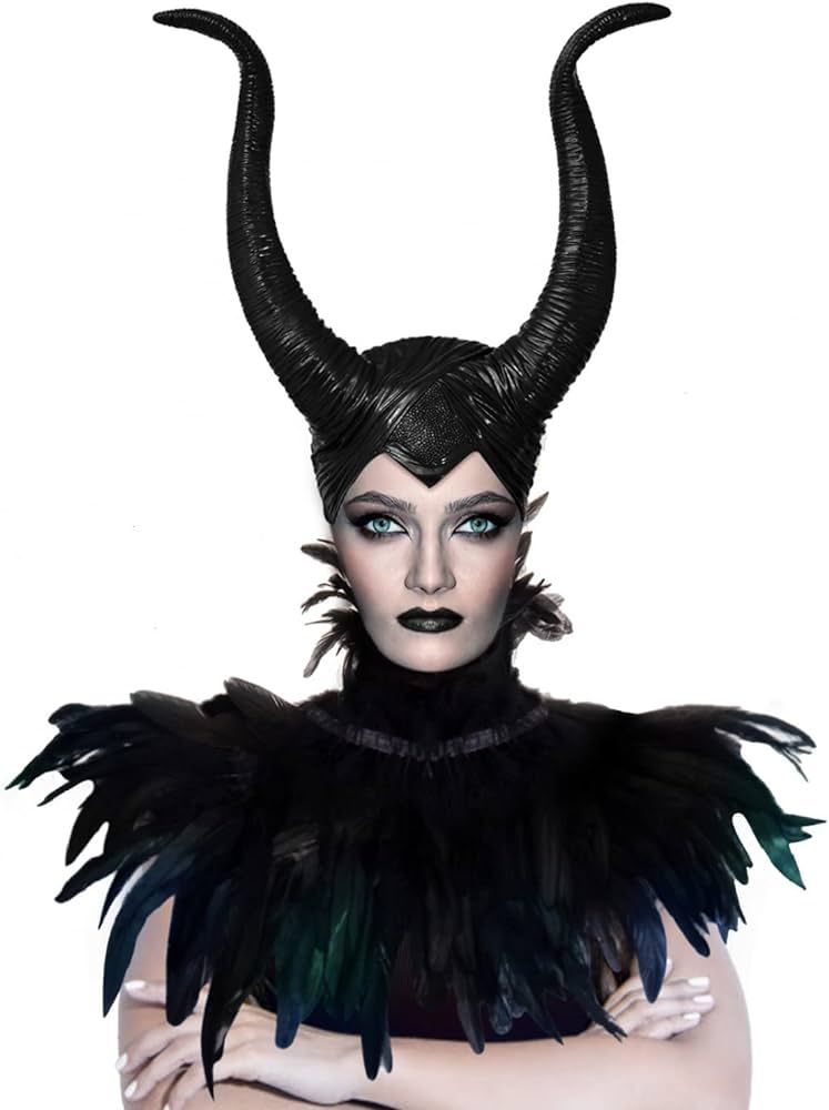 YoleShy Black Feather Cape Shawl with Maleficent Horns Headband Set Maleficent Costume Women Adul... | Amazon (US)