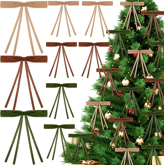Kasyat 36 Pcs Velvet Christmas Bow for Christmas Tree 5.91 x 9.06 Inch Width of 3/8 Inch Rustic C... | Amazon (US)