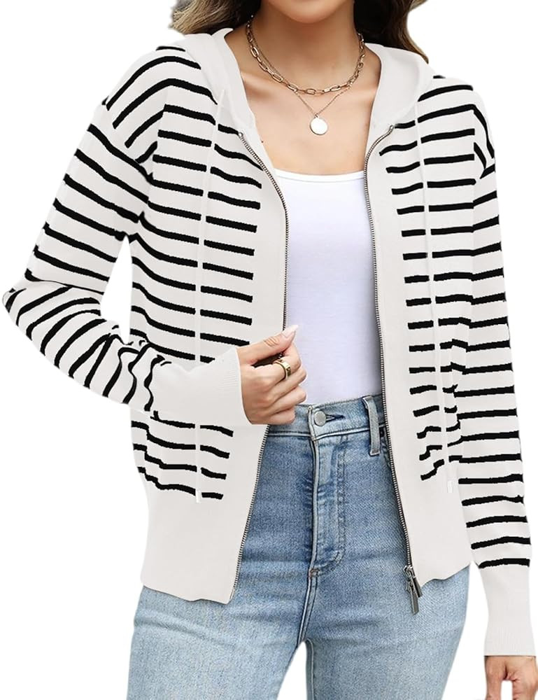 CiCiBird Women’s Striped Cardigan Sweater Lightweight Zip Up Hoodie Cardigans Fall Casual Long Sleeve Tops 2025 | Amazon (US)
