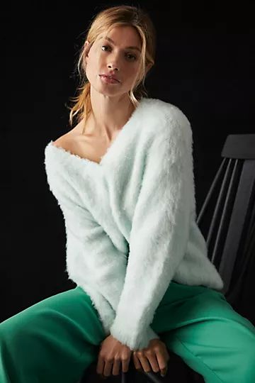 Maeve Plush V-Neck Sweater | Anthropologie (US)