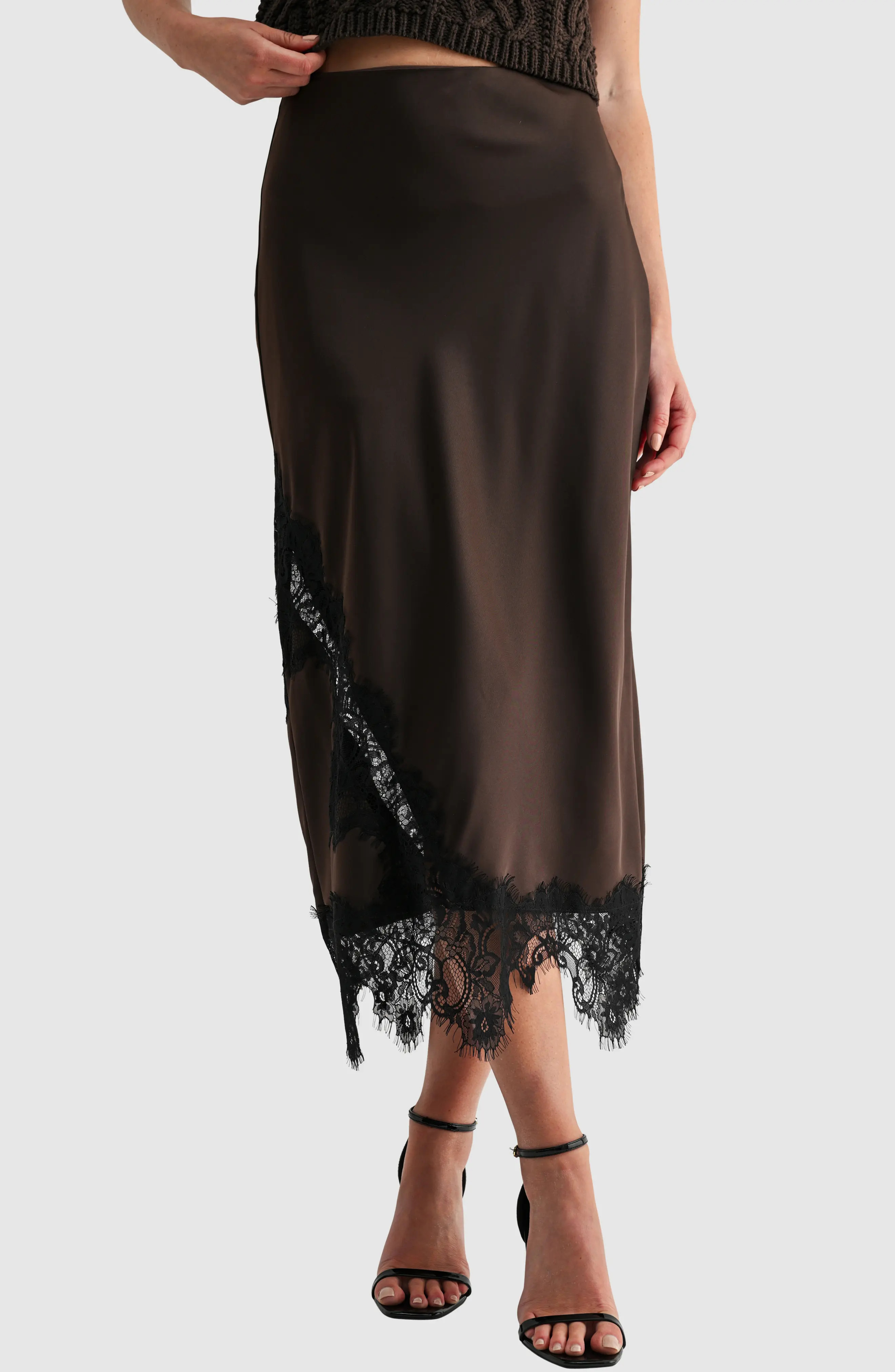 Mila Mae Lace Detailed Satin Midi Skirt (Women) | Nordstromrack | Nordstrom Rack