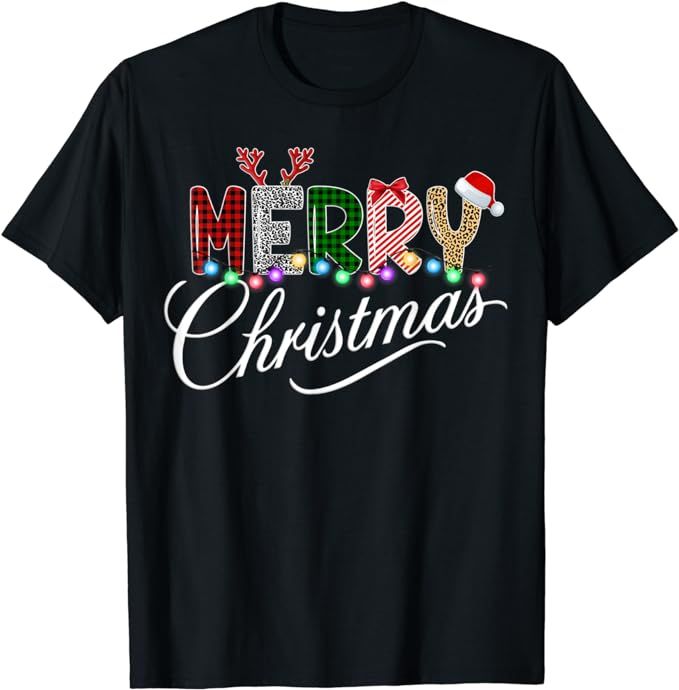 Merry Christmas Leopard Buffalo Red Plaid For Men Women T-Shirt | Amazon (US)
