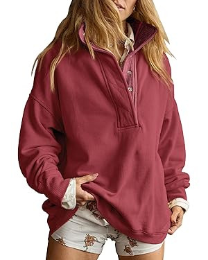 Gacaky Sweatshirt for Women Oversized Casual Long Sleeve Button Henley Neck Pullover Tops Fashion... | Amazon (US)