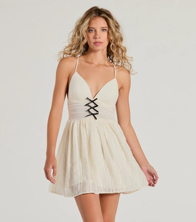 All About Her V-Neck Bow Lace Skater Dress | Windsor Stores