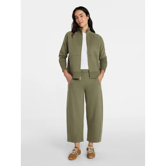 Time and Tru Women's Fleece Sweatshirt and Barrel Leg Pants Set, 2-Piece, Sizes XS-XXXL | Walmart (US)