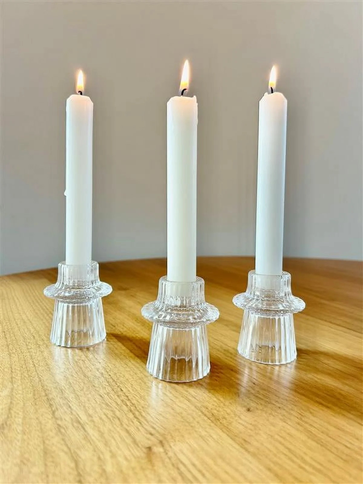 Mainstays Decorative Clear Glass Ribbed Taper Tealight Candleholder, Set of 3, 3" | Walmart (US)