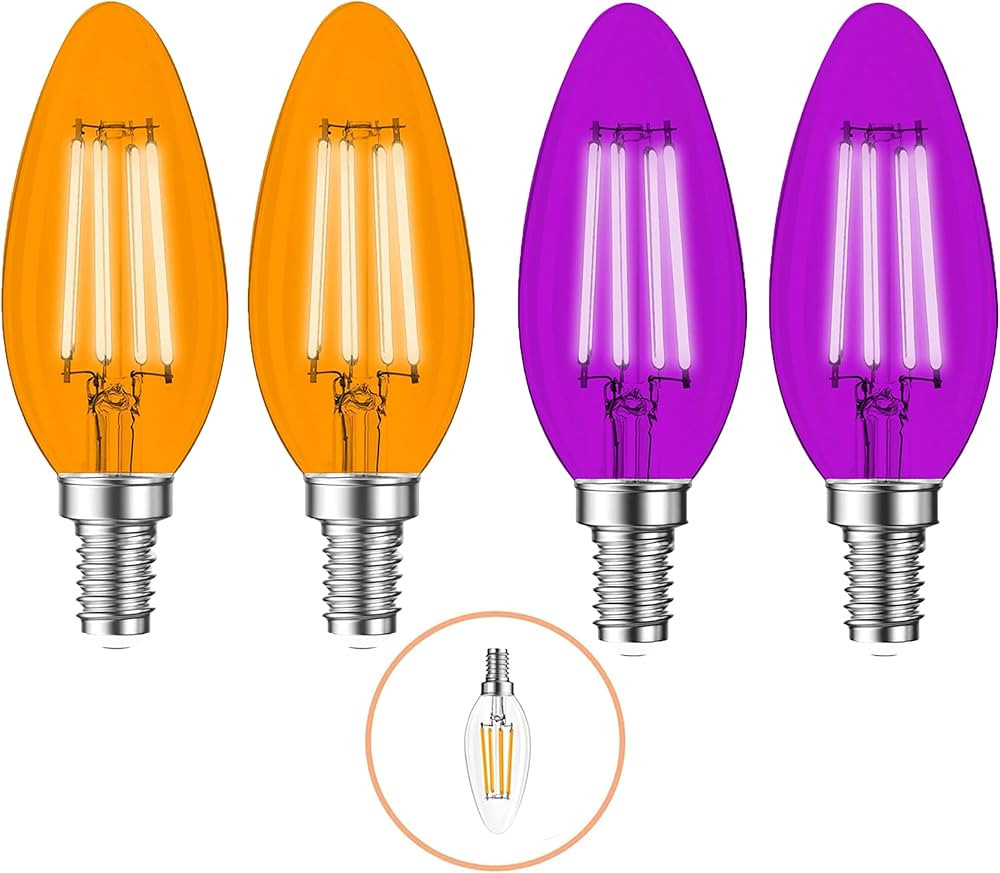 4 Pack Filament E12 Candelabra LED Halloween Light Bulbs - 4W 40 Watt Equivalent E12 Candelabra B... | Amazon (US)