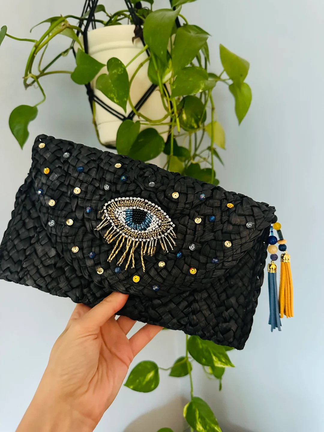 Evil eye clutch, straw evil eye bag, Greek eye bag, embellished bag, beaded clutch | Etsy (US)
