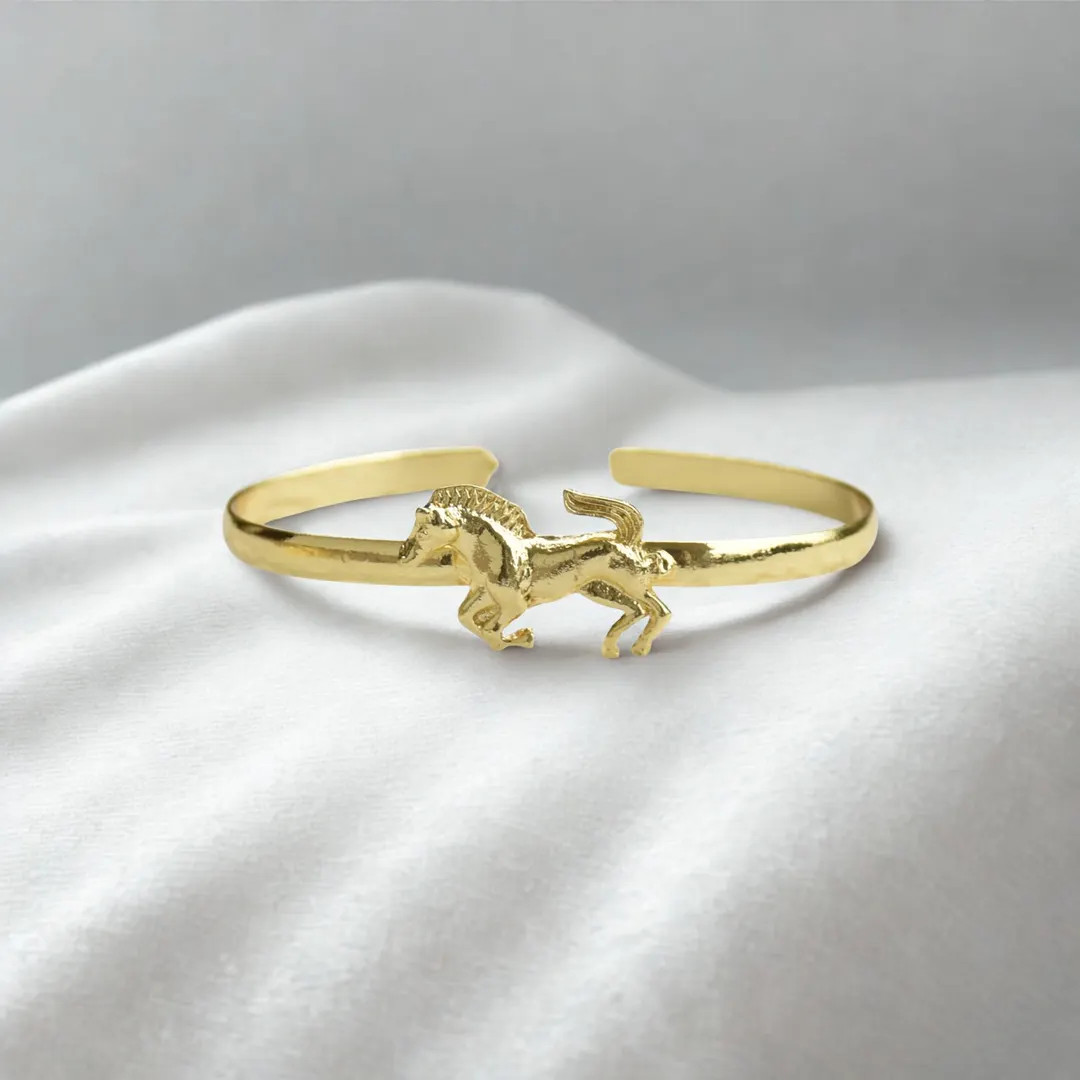 Gold Horse Bangle Bracelet | Equestrian Cuff | Handmade Animal Jewelry | Good Luck Gift | Etsy (US)