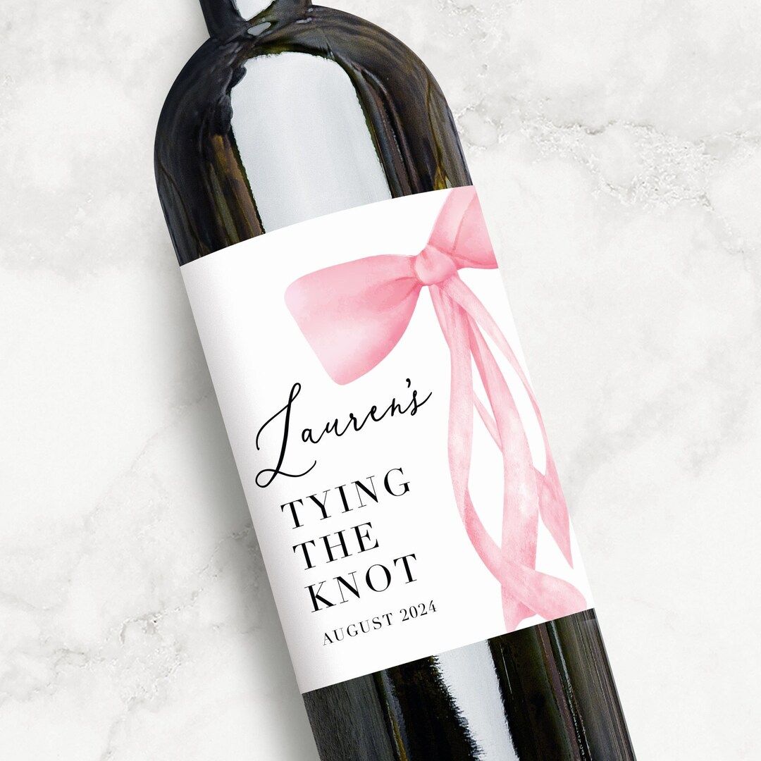 Custom Bow Bridal Shower Wine Labels | She's Tying The Knot Bachelorette Party Favors | Coquette ... | Etsy (US)