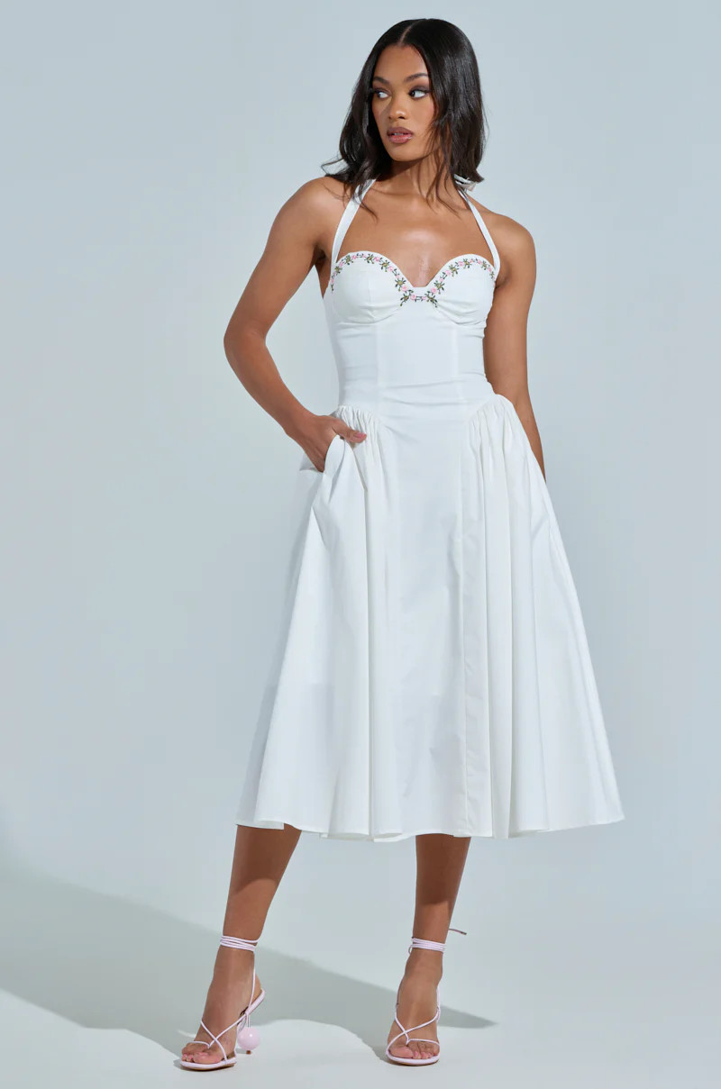 OFF TO BRUNCH POPLIN MIDI DRESS | AKIRA