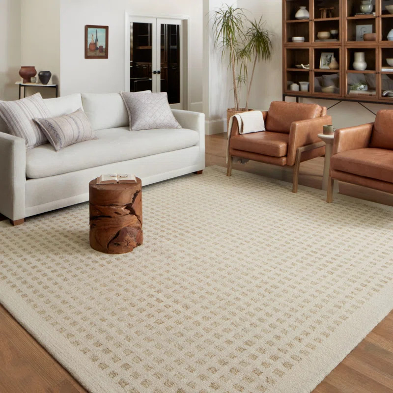 Chris Loves Julia x Loloi Polly Checkered Hand Tufted Jute/Sisal/Wool Ivory/Natural Area Rug | Wayfair Professional