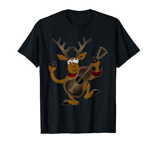 Funny Rudolph Reindeer with Guitar for Christmas T-Shirt | Amazon (US)