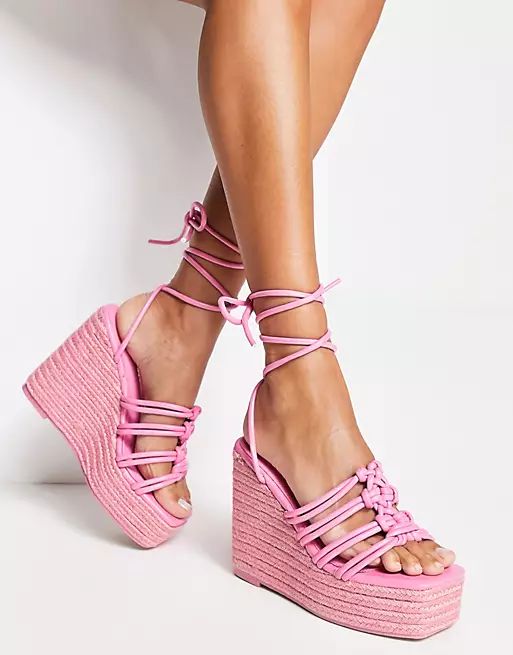 Public Desire Chakra espadrille wedge heeled sandals in pink | ASOS (Global)