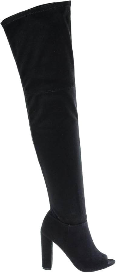 Peep Toe Over The Knee Thigh High Suede Boots On Chunky Block Heel | Amazon (US)