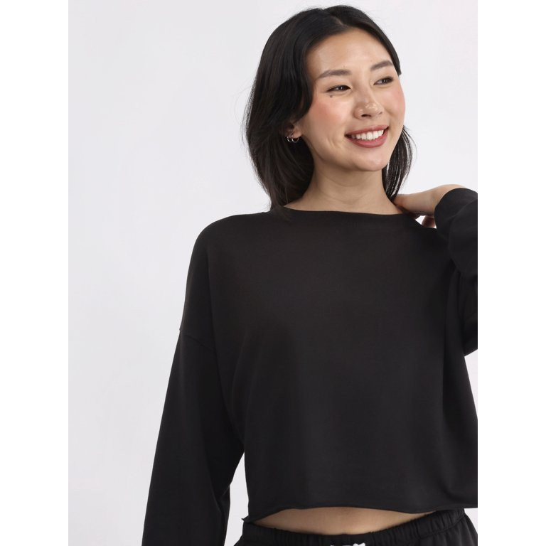 No Boundaries Basic Sleep Top with Cuffed Long-Sleeves, Women’s | Walmart (US)