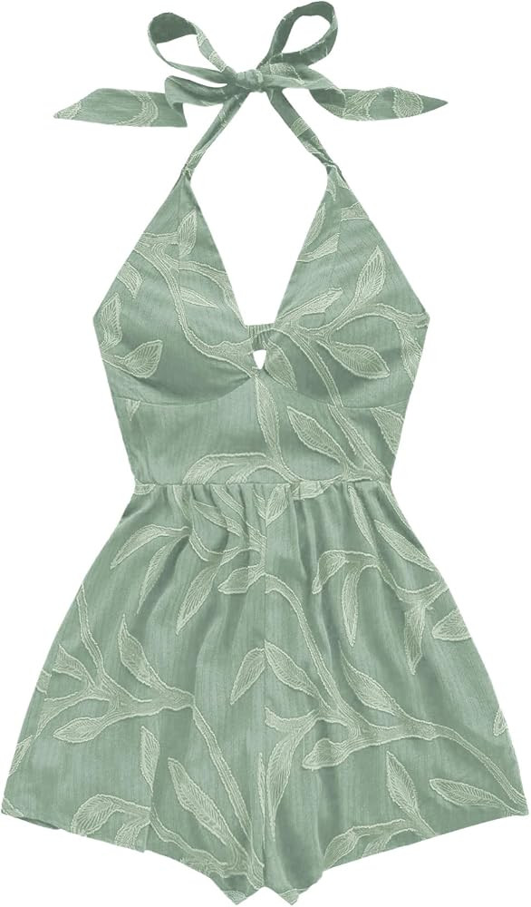 SOLY HUX Women's Summer Halter Romper Deep V Neck Backless Sleeveless Boho Short Jumpsuit | Amazon (US)