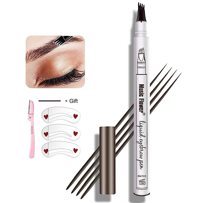 Eyebrow Pen,MoonKong 4 Point Eyebrow Pencil Waterproof Eye Brown Makeup,Eyebrow Kits with 3 Eyebr... | Amazon (US)