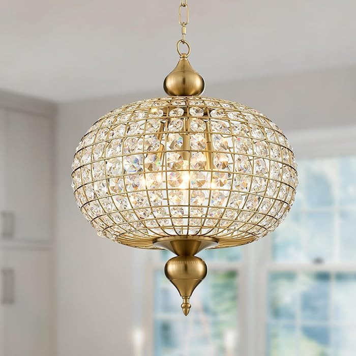 16.5 Inch Gold Crystal Chandelier for Entryway Foyer, Modern Globe Pendant Light Fixture Vintage ... | Amazon (US)