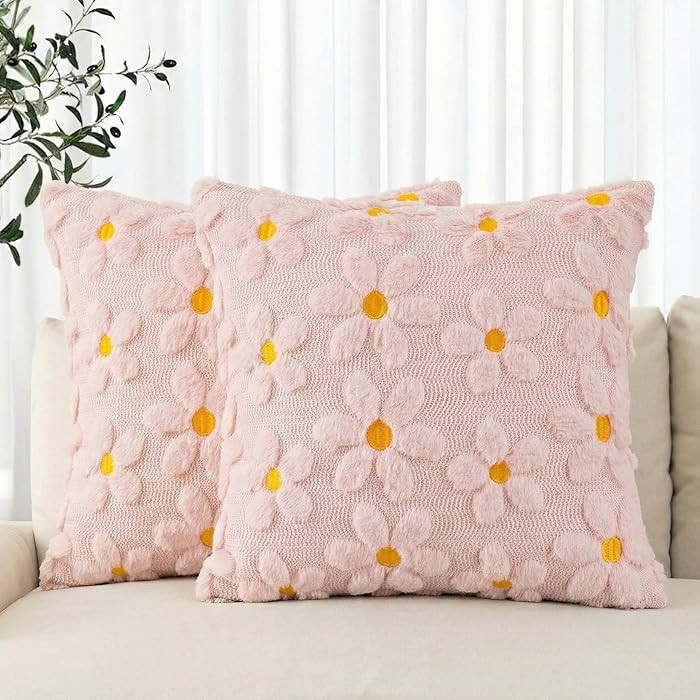 AVOIN colorlife Spring Summer Pink Daisy Throw Pillow Covers Set of 2, 18 x 18 Inch Seasonal Flor... | Amazon (US)