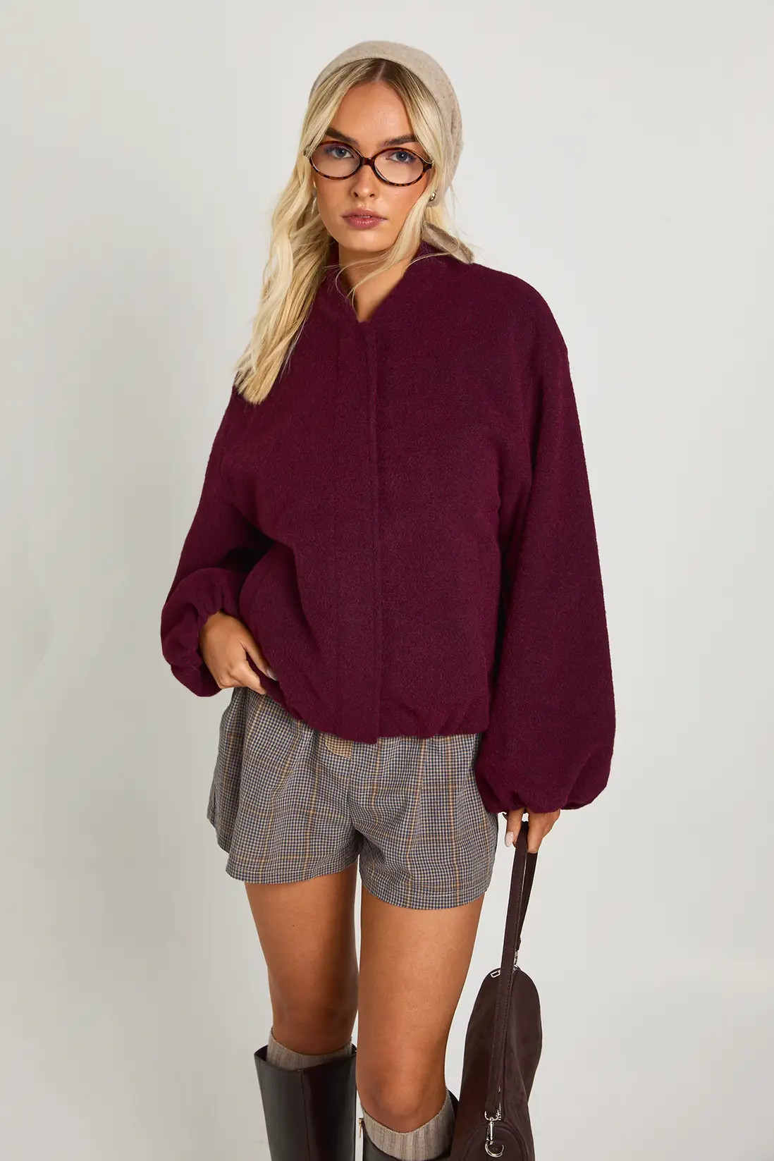 Balloon Sleeve Wool Look Bomber Jacket | boohoo (US & Canada)