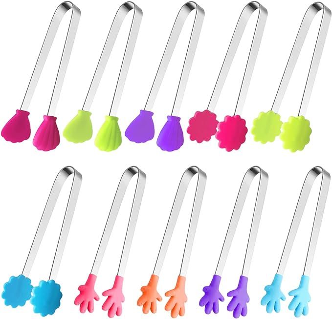 10PCS Silicone Mini Tongs, 5Inch Hand Shape Food Tongs, Colourful Small Kids Tongs for Serving Fo... | Amazon (US)