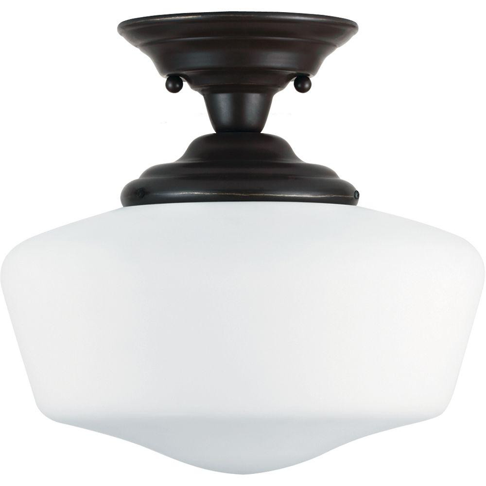 Sea Gull Lighting Academy 1-Light Heirloom Bronze Semi-Flush Mount Light-77437-782 - The Home Depot | The Home Depot