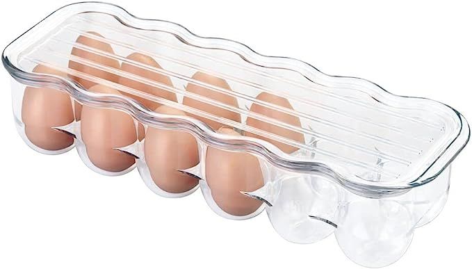 mDesign Stackable Plastic Covered Egg Tray Holder, Storage Container and Organizer for Refrigerat... | Amazon (US)