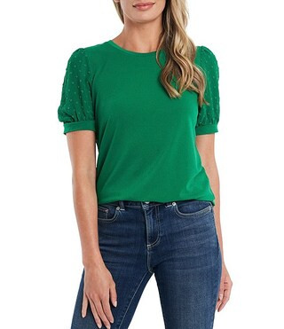 CeCe Puff Sleeve Mixed Media Knit Top | Dillard's | Dillards