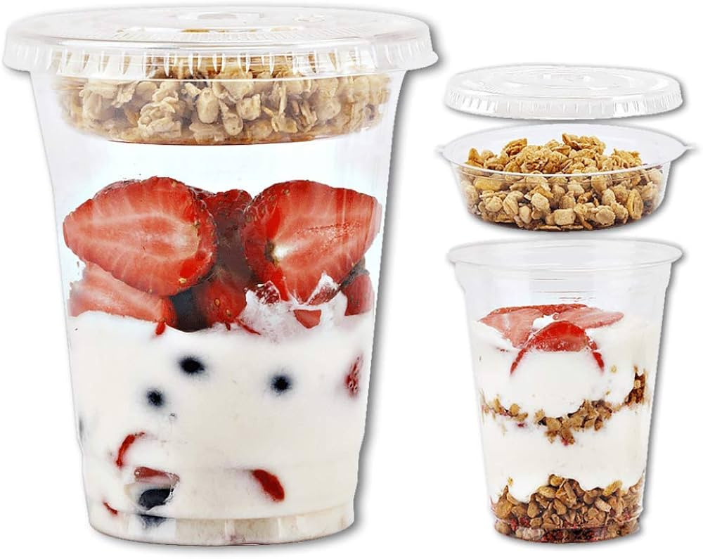 12 oz Clear Plastic Parfait Cups with Insert 3.25oz & Flat Lids No Hole - (50 Sets) Yogurt Fruit ... | Amazon (US)