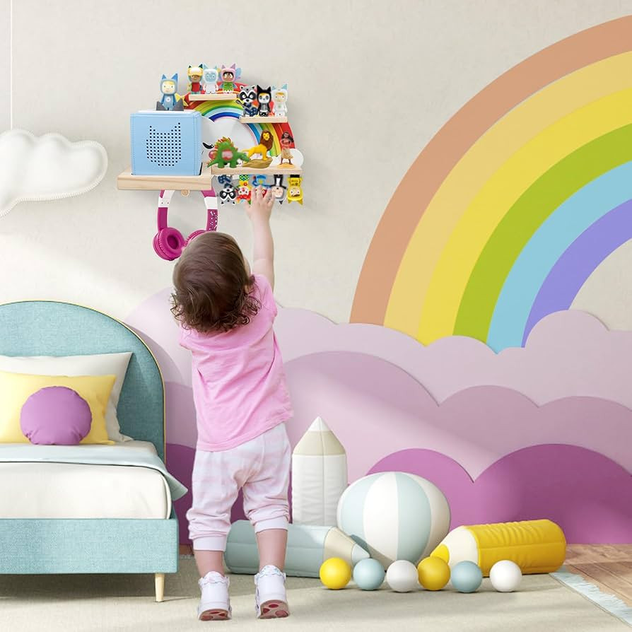 Wall Shelf (Rainbow) for Toniebox, Headphones,Charging Station and 18-24 Tonie Figures, Magnetic ... | Amazon (US)