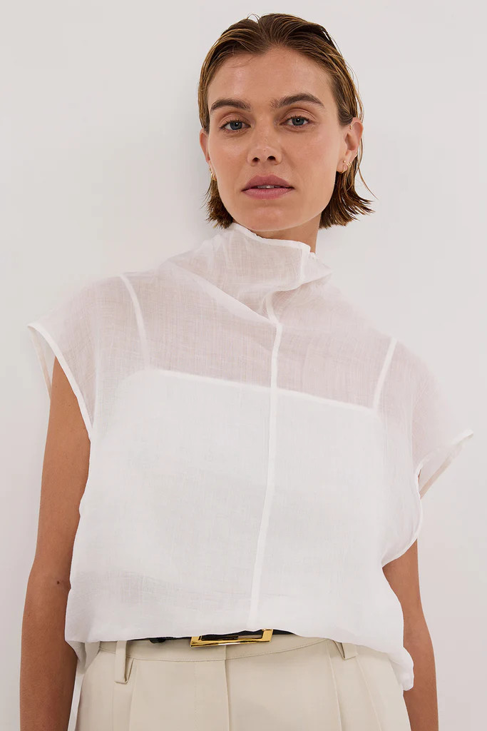 CARMEL WHITE RAMIE FUNNEL NECK TOP | DISSH