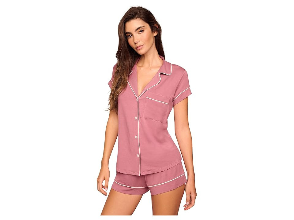 Eberjey Gisele - Shortie Short PJ Set Women's Pajama Sets Berry Blush/Ivory : LG, Modal/Spandex | Zappos