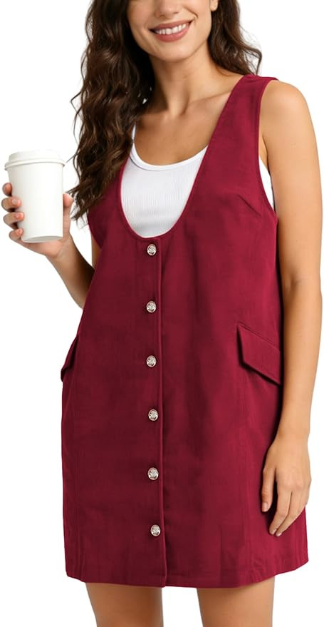 AMEBELLE Women's Corduroy Overalls Dress Sleeveless Fall Dress Deep U Neck Casual Pinafore Jumper... | Amazon (US)