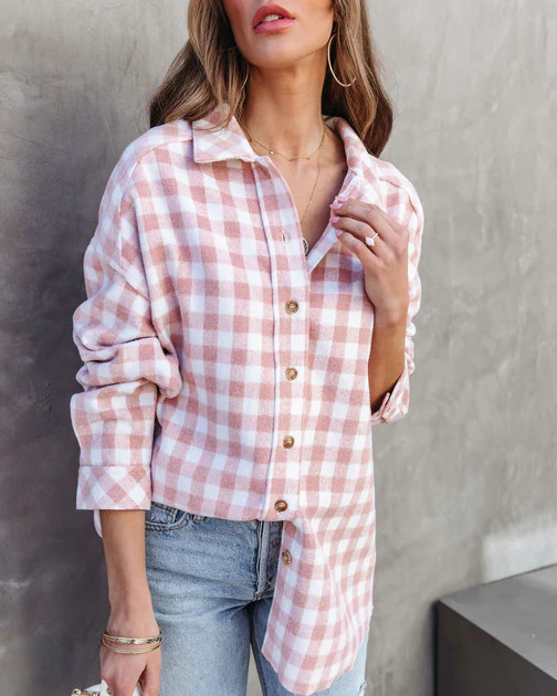 Weekend Road Trip Gingham Button Down Top | VICI