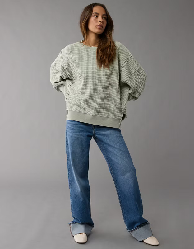 AE Big Hug Waffle Crew Neck Sweatshirt | American Eagle Outfitters (US & CA)