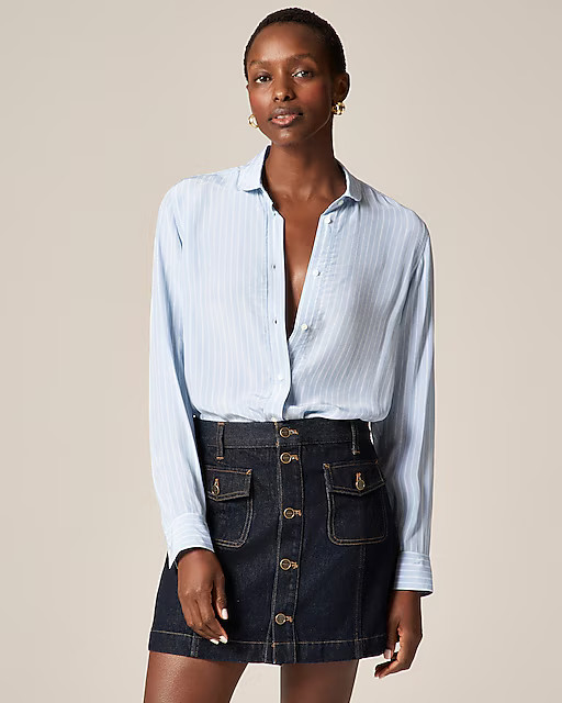 Jules club-collar shirt in striped crepe de chine | J. Crew US