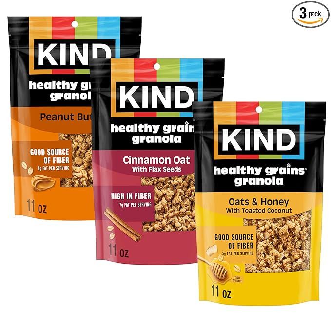 KIND Healthy Grains Granola, Variety Pack, Peanut Butter, Cinnamon Oat, Oats & Honey, Healthy Sna... | Amazon (US)