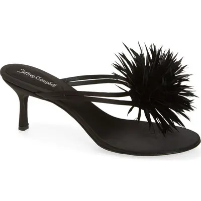 Jeffrey Campbell Firework Feather Sandal in Black Satin at Nordstrom, Size 6.5 | Nordstrom