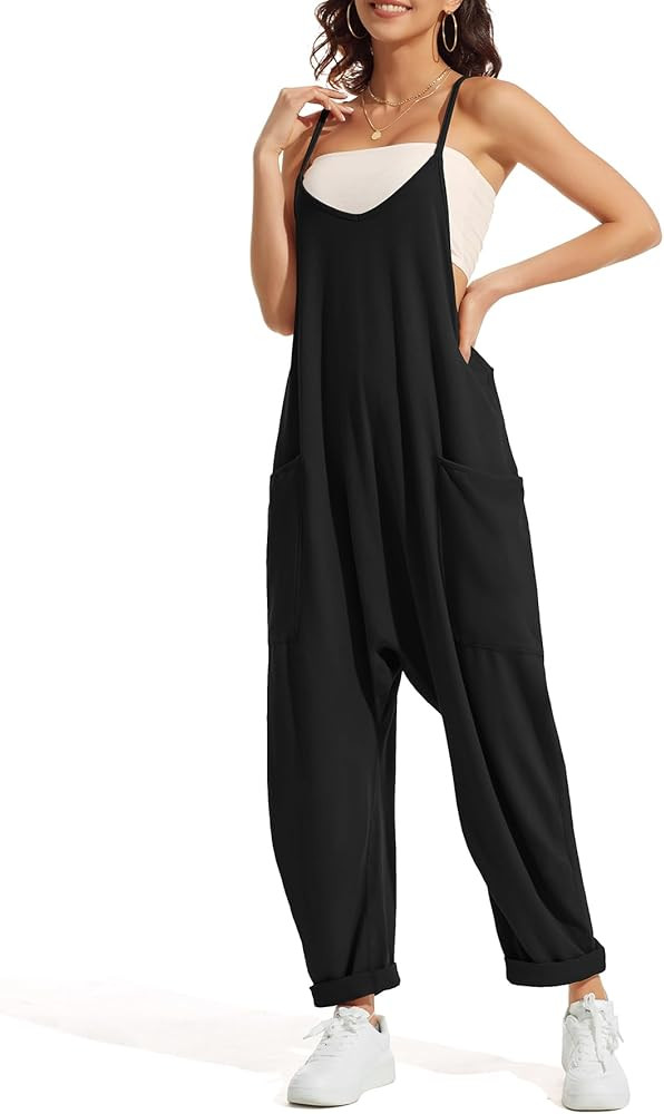 ATHMILE Jumpsuits for Women Casual Summer Rompers Sleeveless Loose Spaghetti Strap Baggy Overalls... | Amazon (US)